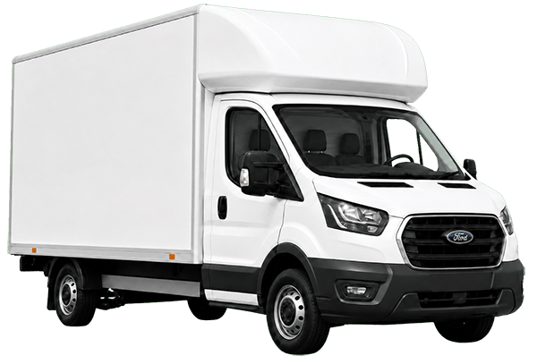 White Luton box van parked and ready for hire in Cardiff